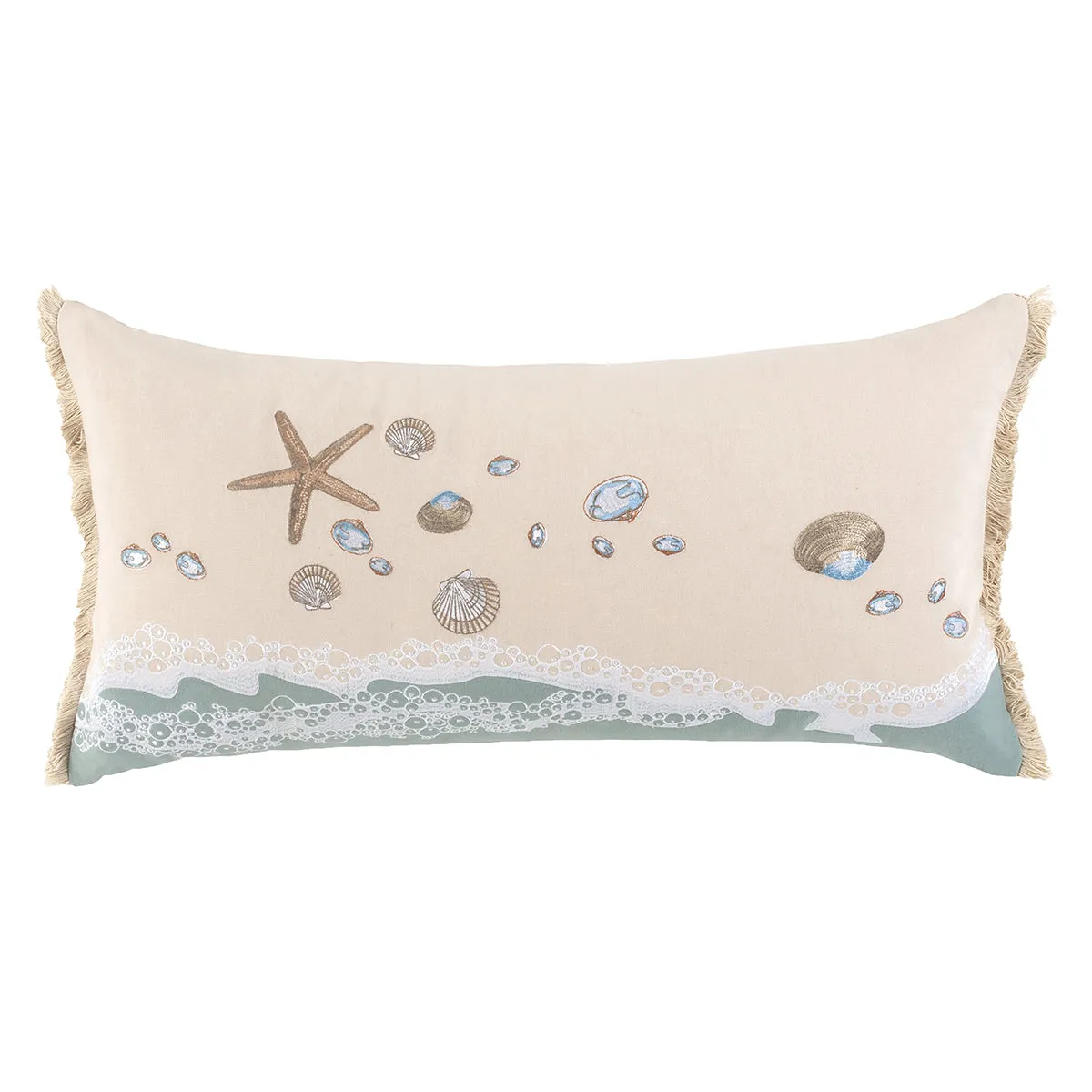 Sand & Shells Fringed Lumbar Indoor Pillow