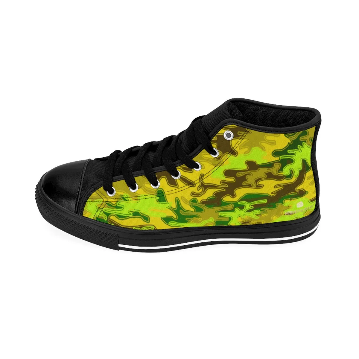 Sand Brown Camo High Tops, Green Camouflage Army Military Print Men's High-top Sneakers Shoes