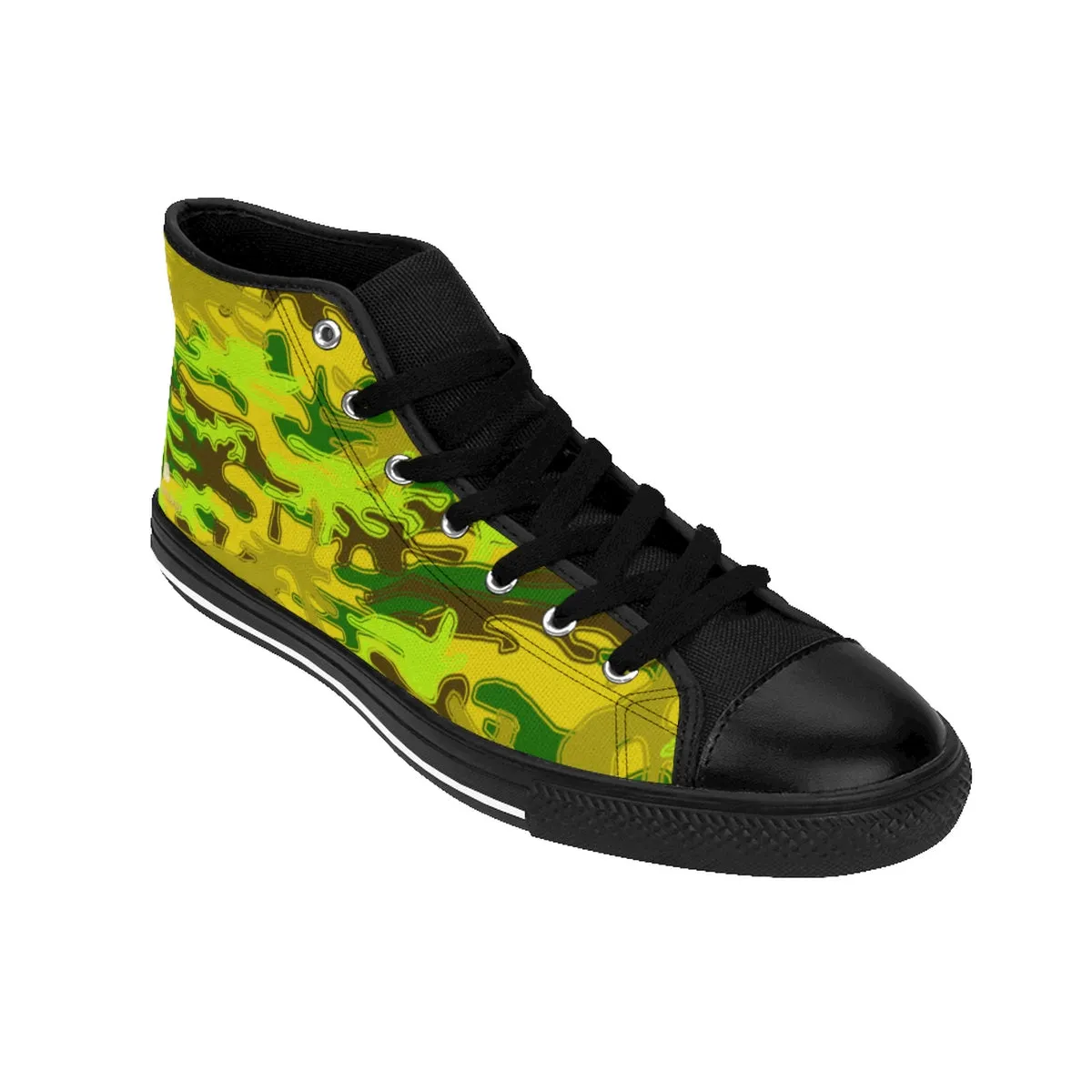 Sand Brown Camo High Tops, Green Camouflage Army Military Print Men's High-top Sneakers Shoes