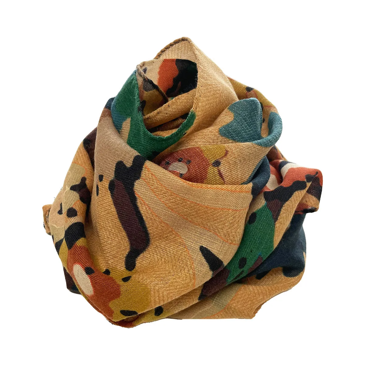 Sand Brown wool big floral design printed scarf