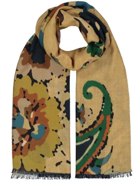 Sand Brown wool big floral design printed scarf