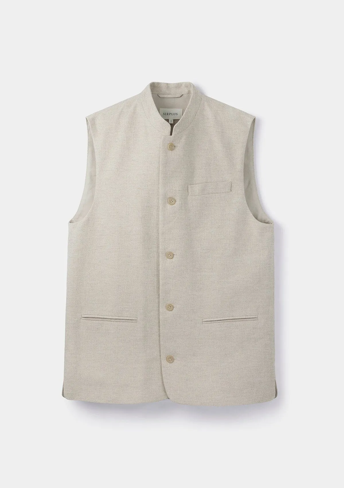 Sand Cotton Linen Nehru Waistcoat