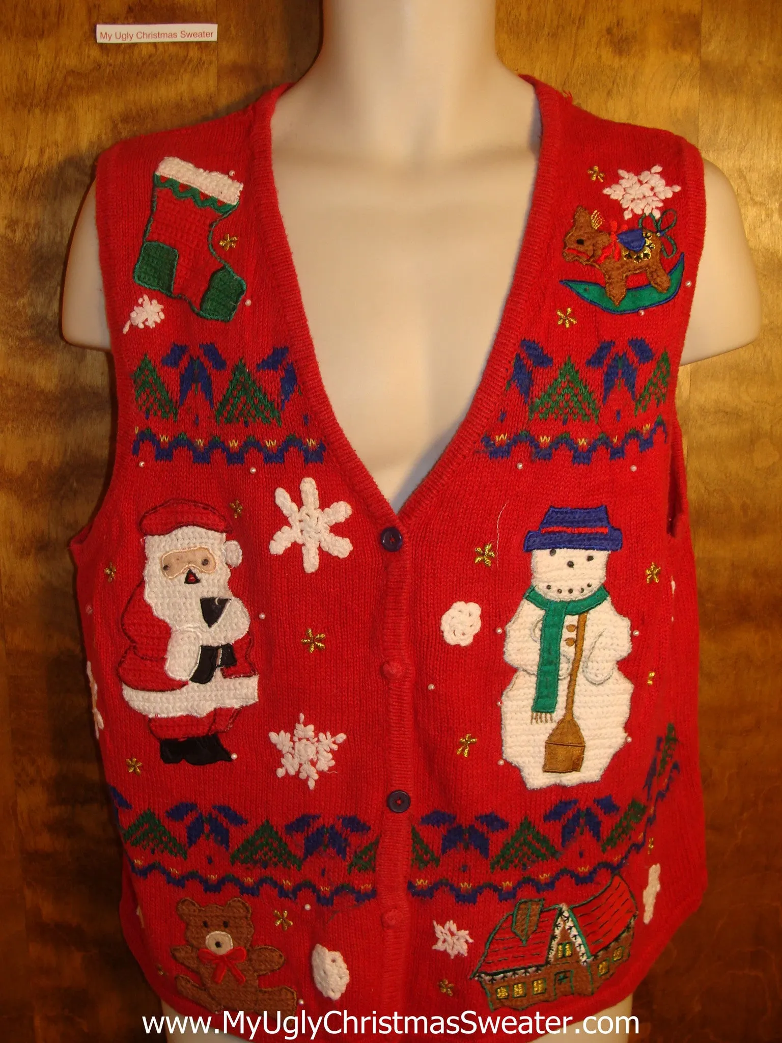 Santa and Snowman Friends Tacky Christmas Sweater Vest