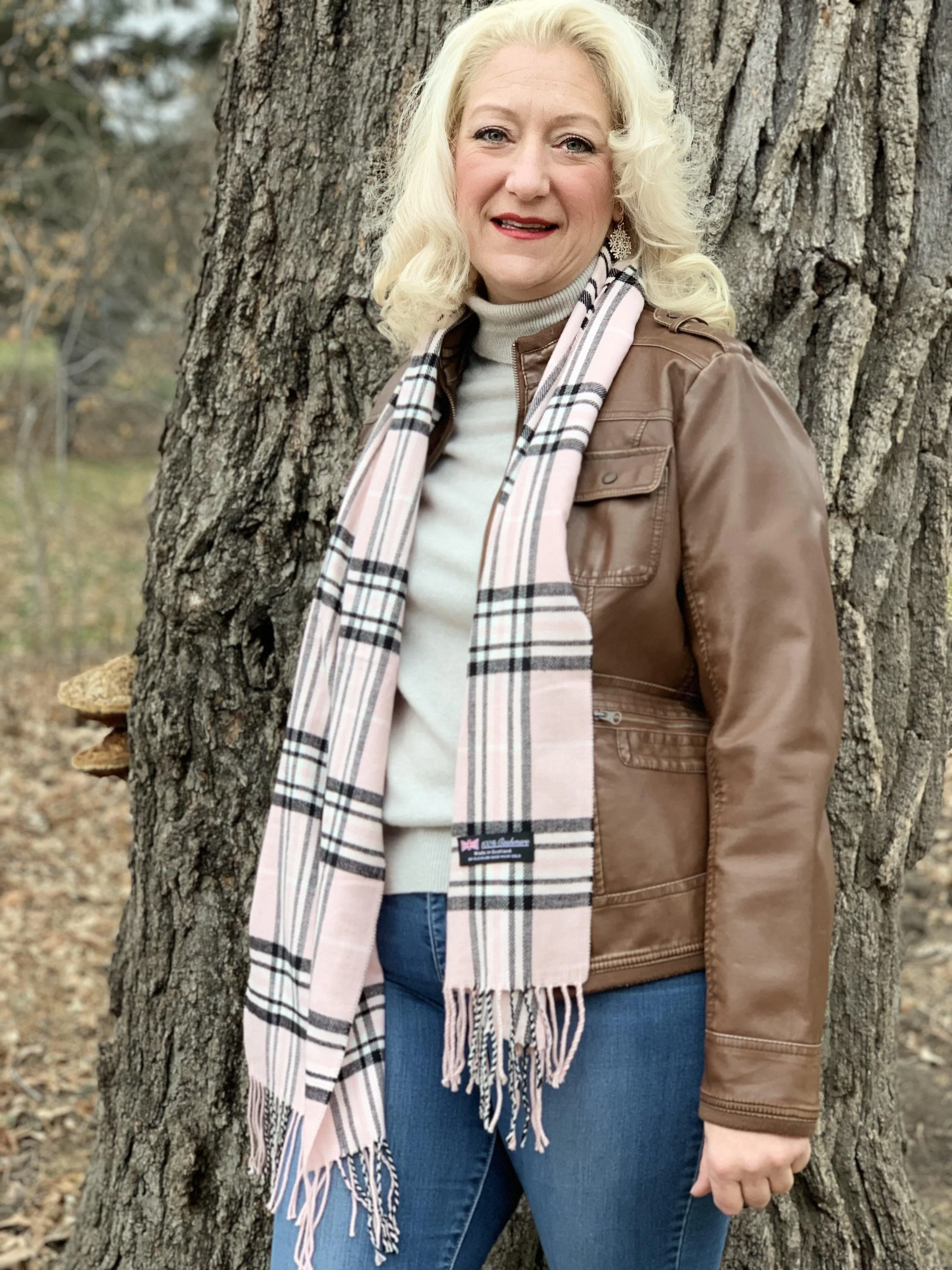 Scarf Camel vintage check Designer inspired Plaid Brown Red White Black Unisex