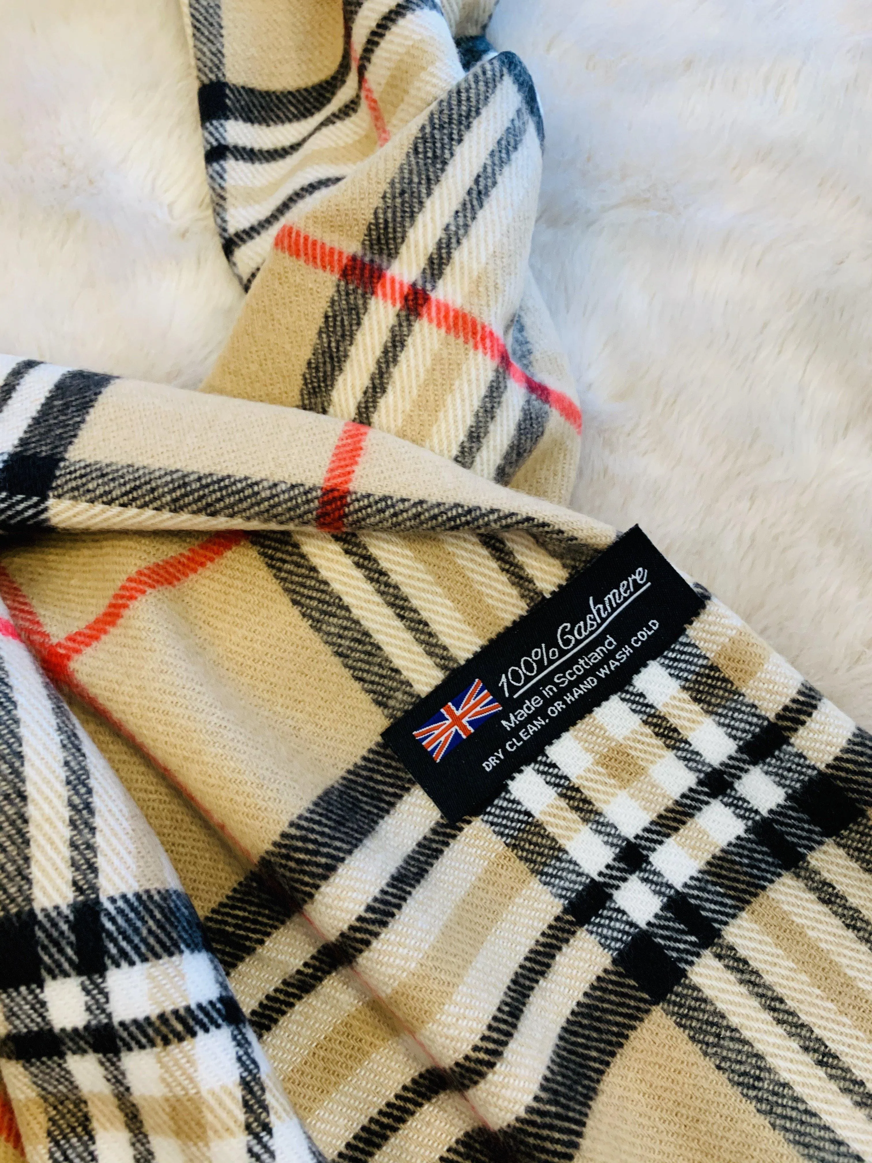 Scarf Camel vintage check Designer inspired Plaid Brown Red White Black Unisex