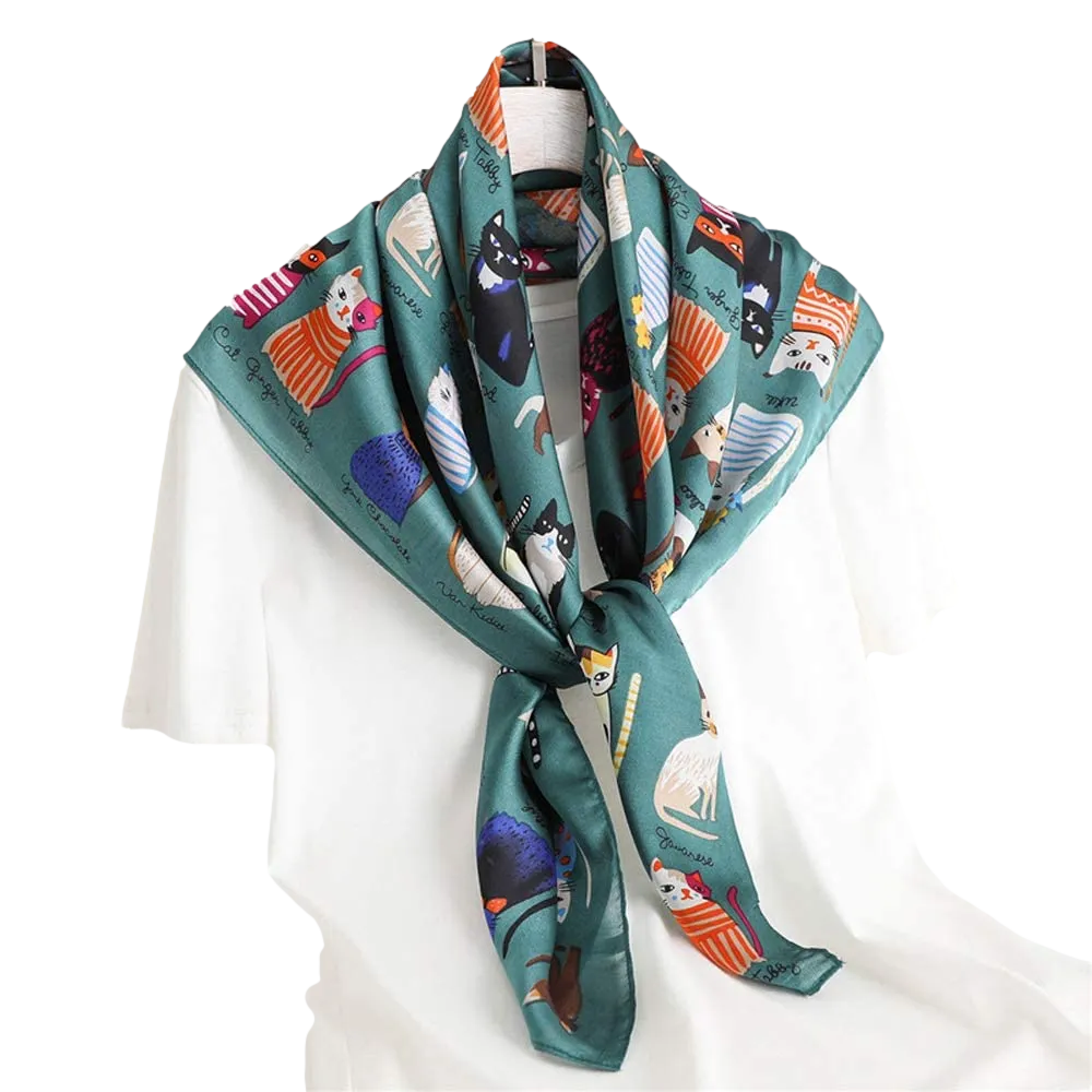 Scarf For Cat Lovers - Satin Silk Feeling Scarf Square Head Scarf Neckerchief Fashion Bandana Hair Scarf for Women Neck Scarf