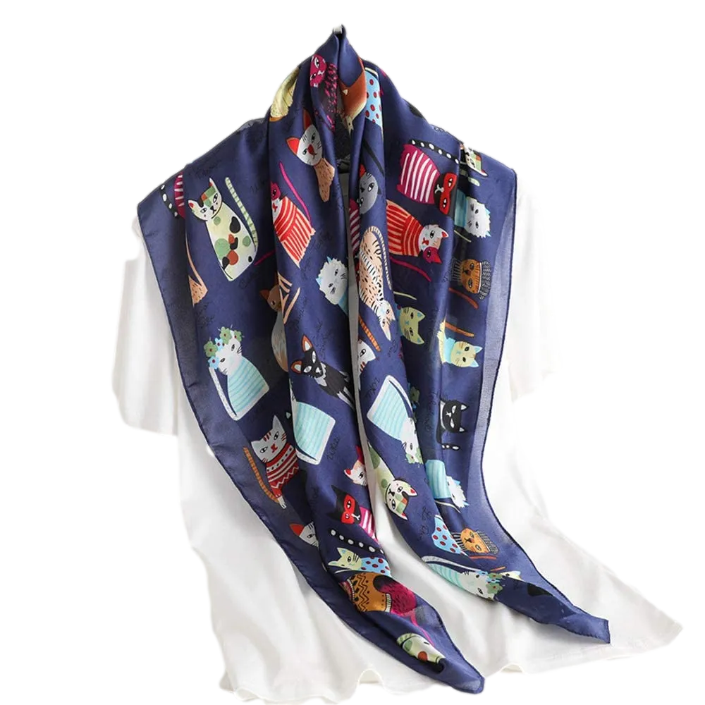 Scarf For Cat Lovers - Satin Silk Feeling Scarf Square Head Scarf Neckerchief Fashion Bandana Hair Scarf for Women Neck Scarf