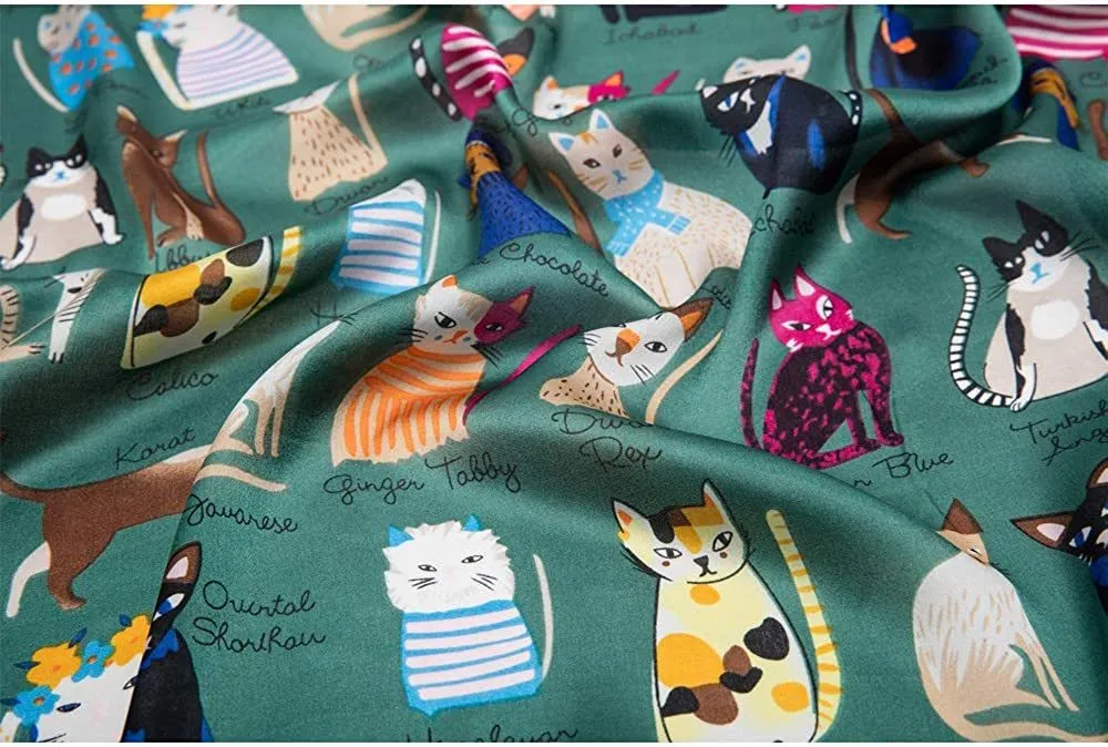 Scarf For Cat Lovers - Satin Silk Feeling Scarf Square Head Scarf Neckerchief Fashion Bandana Hair Scarf for Women Neck Scarf