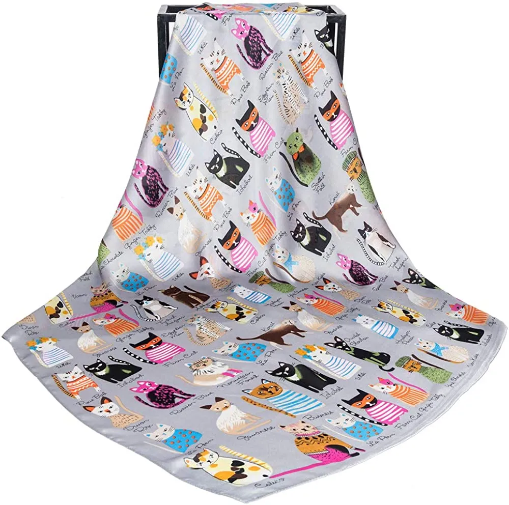 Scarf For Cat Lovers - Satin Silk Feeling Scarf Square Head Scarf Neckerchief Fashion Bandana Hair Scarf for Women Neck Scarf