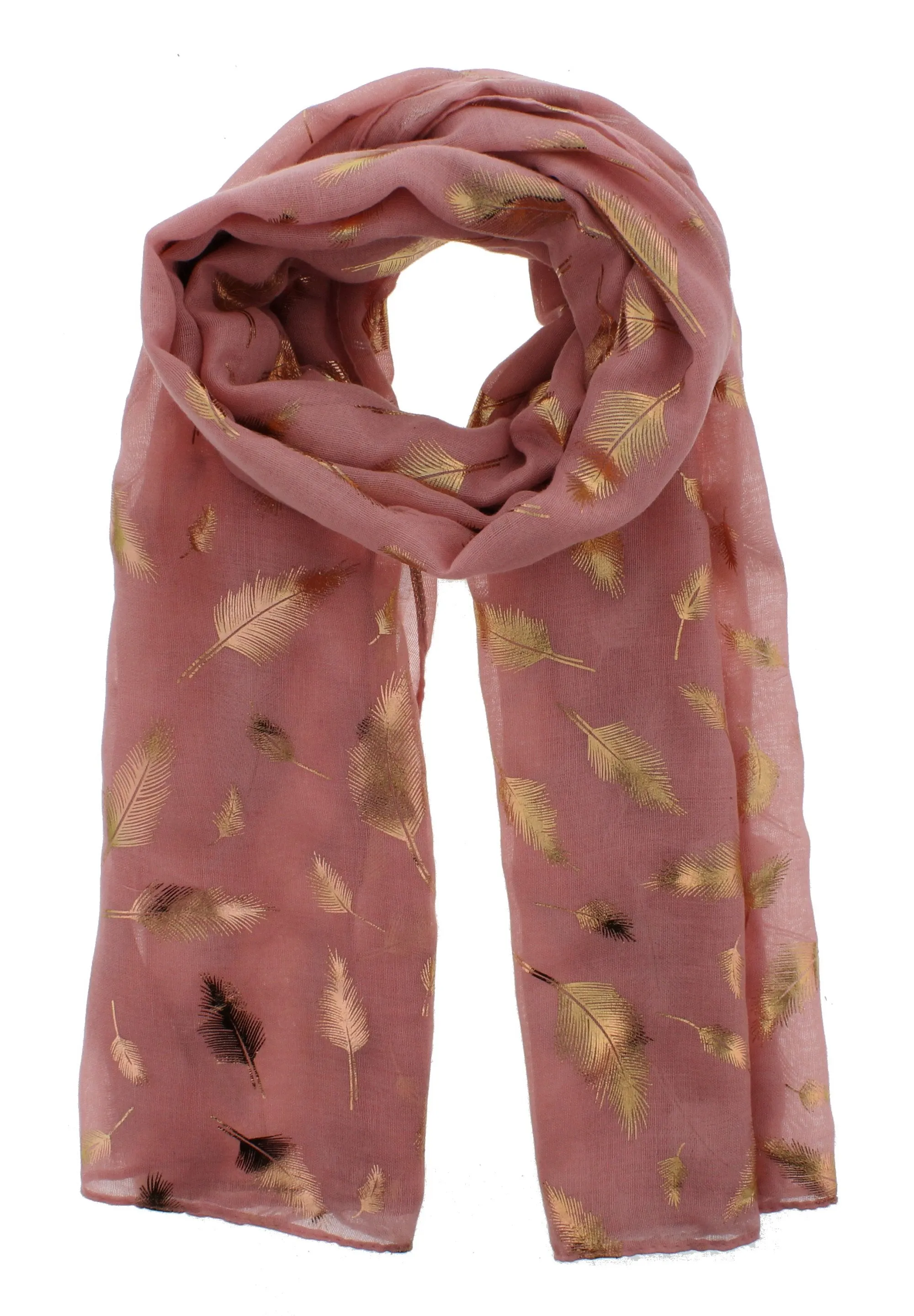 Scarf with Rose Gold Foil Feather Print