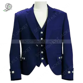 Scottish Argyle Jacket Blue Blazer WoolArgyle kilt Jacket & Waistcoat/Vest