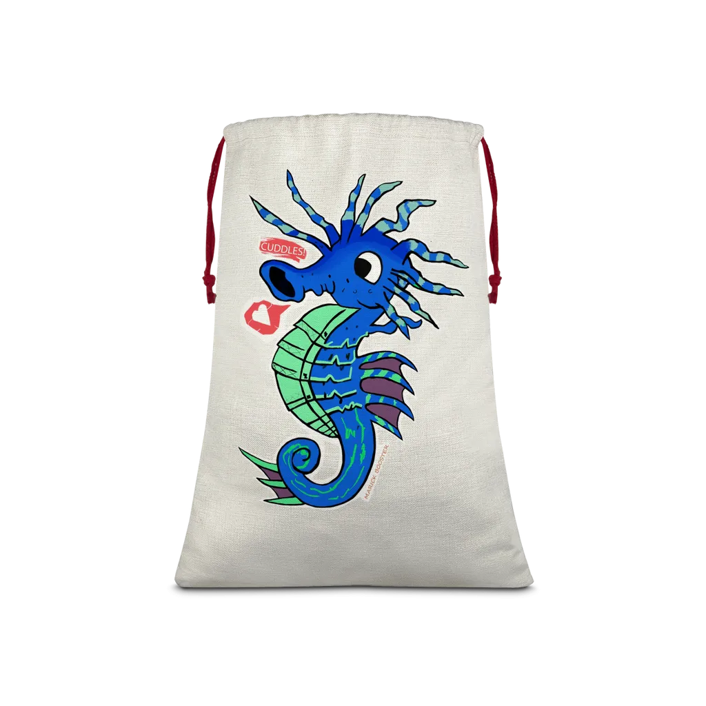 Scribblers the Seahorse Sublimation Linen Drawstring Sack