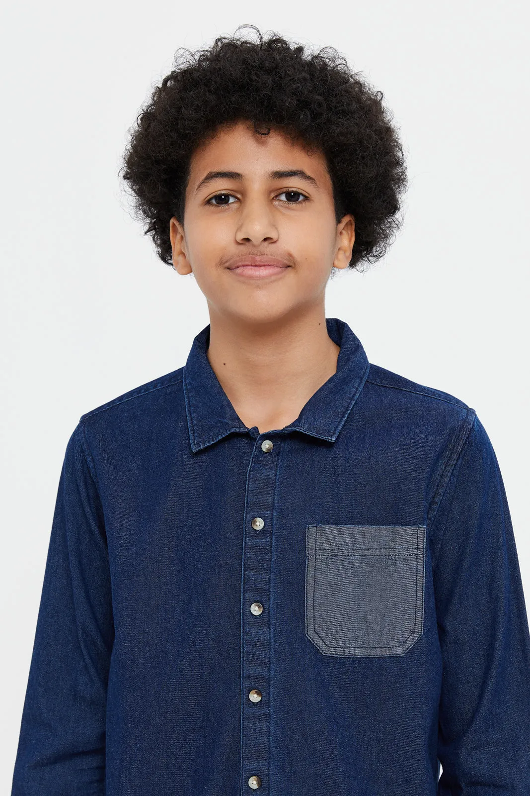 Senior Boys Navy Denim Shirt With T-Shirt Set (2 Piece)