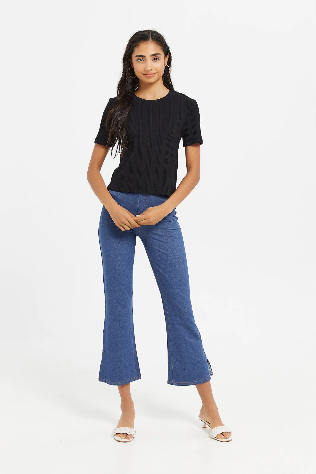 Senior Girls Blue Flared Jeggings