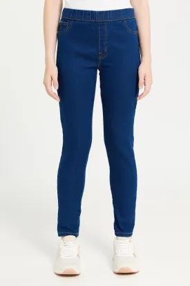 Senior Girls Navy Solid Basic Jegging