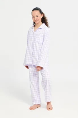 Senior Girls Purple And White Checkered Pyjama Set (2 Piece)