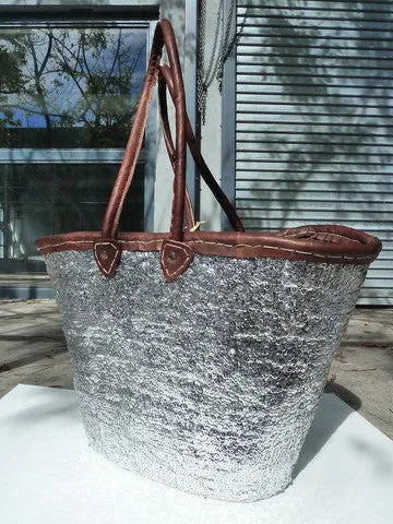 Sequin And Leather Tote Silver