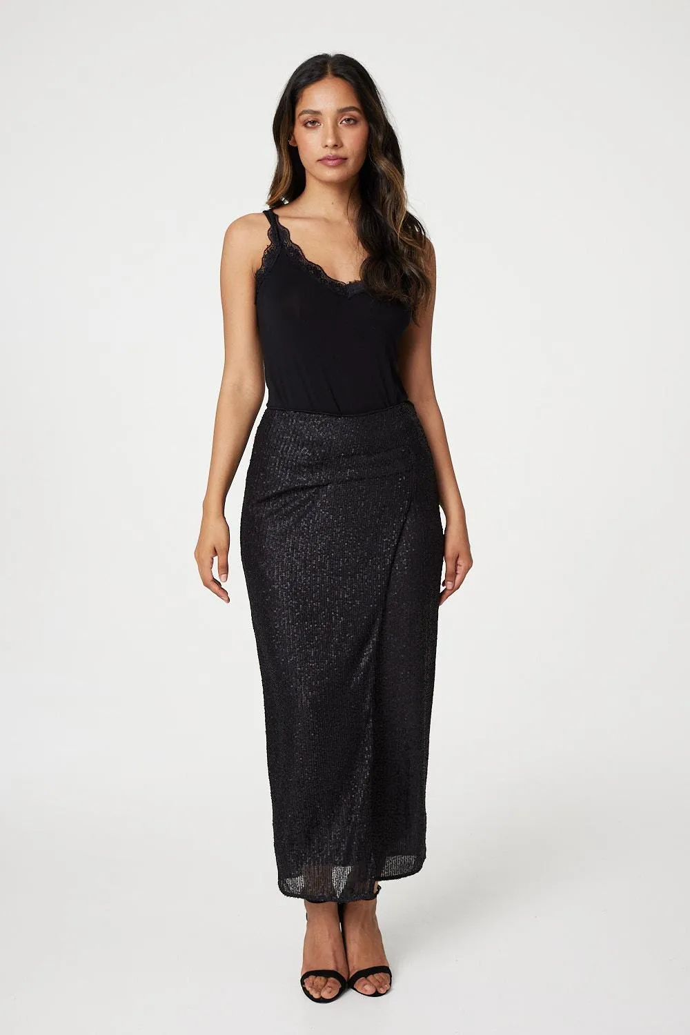 Sequin High Waist Wrap Skirt