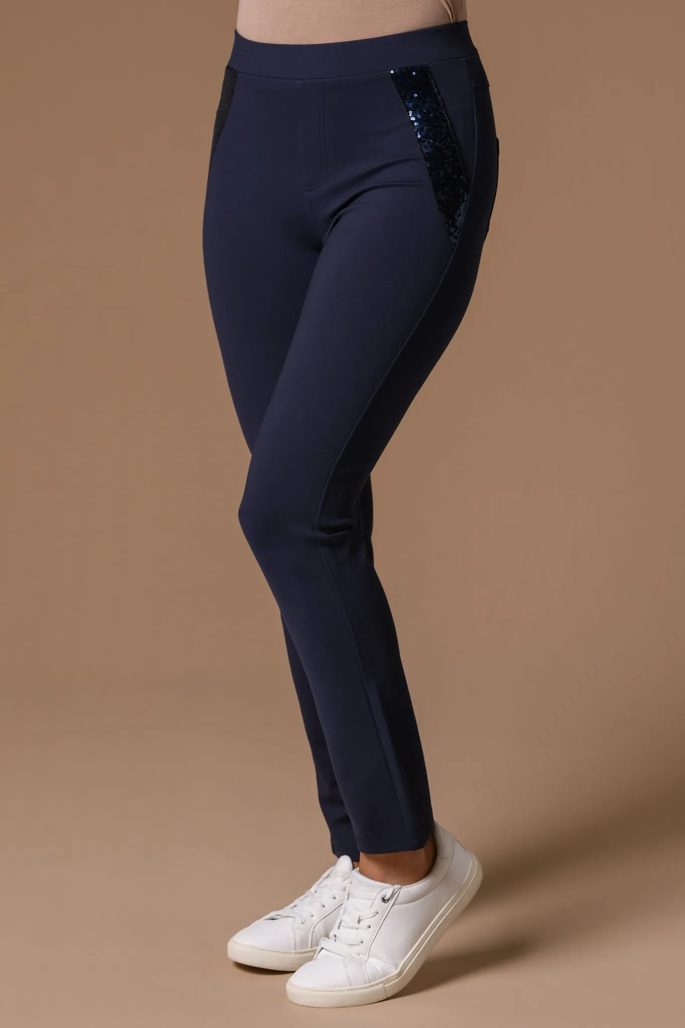 Sequin Pocket Jeggings-Navy