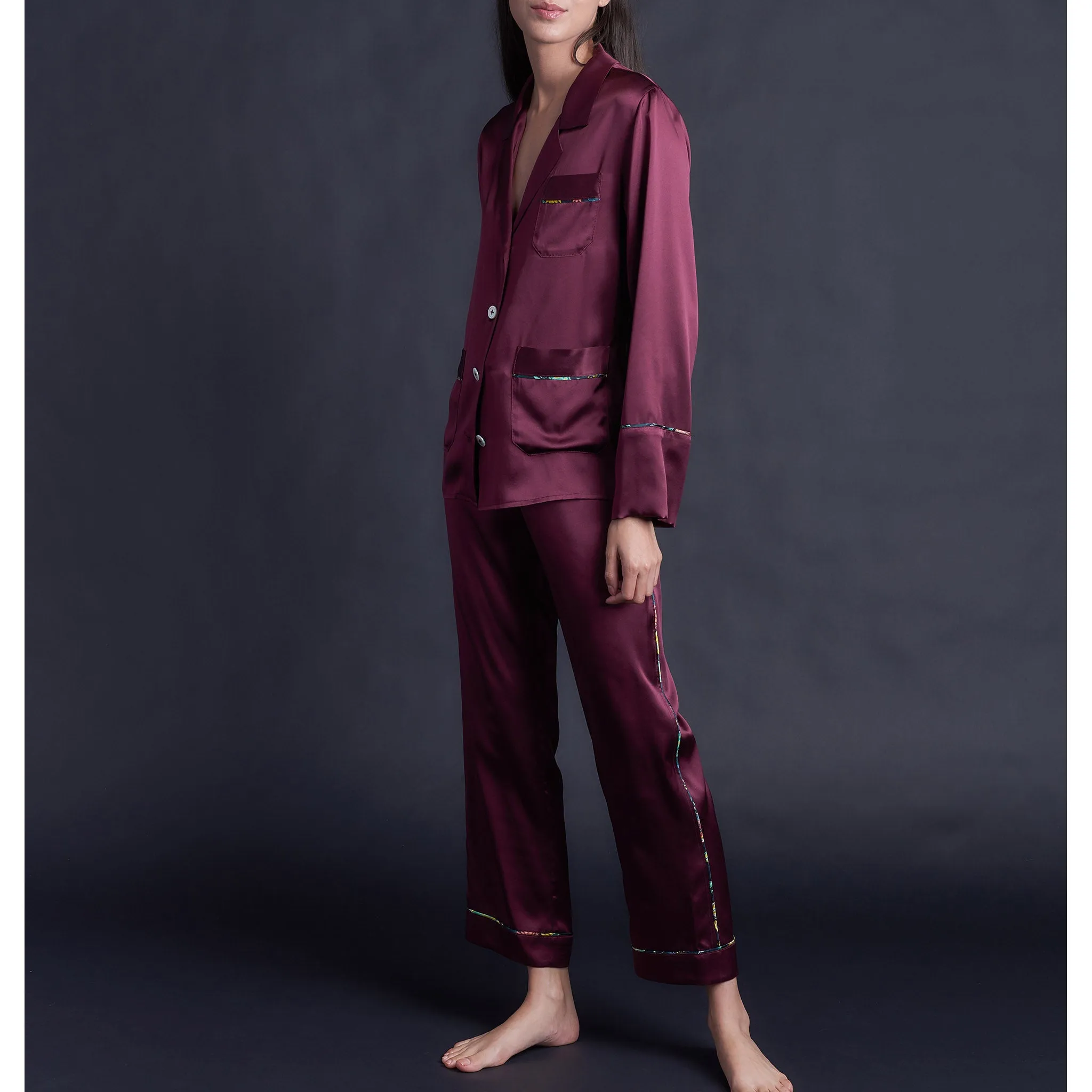 Serena Pajama Pant in Garnet Silk Charmeuse