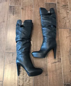 SERGIO ROSSI Leather High Heel Platform Knee High Boots