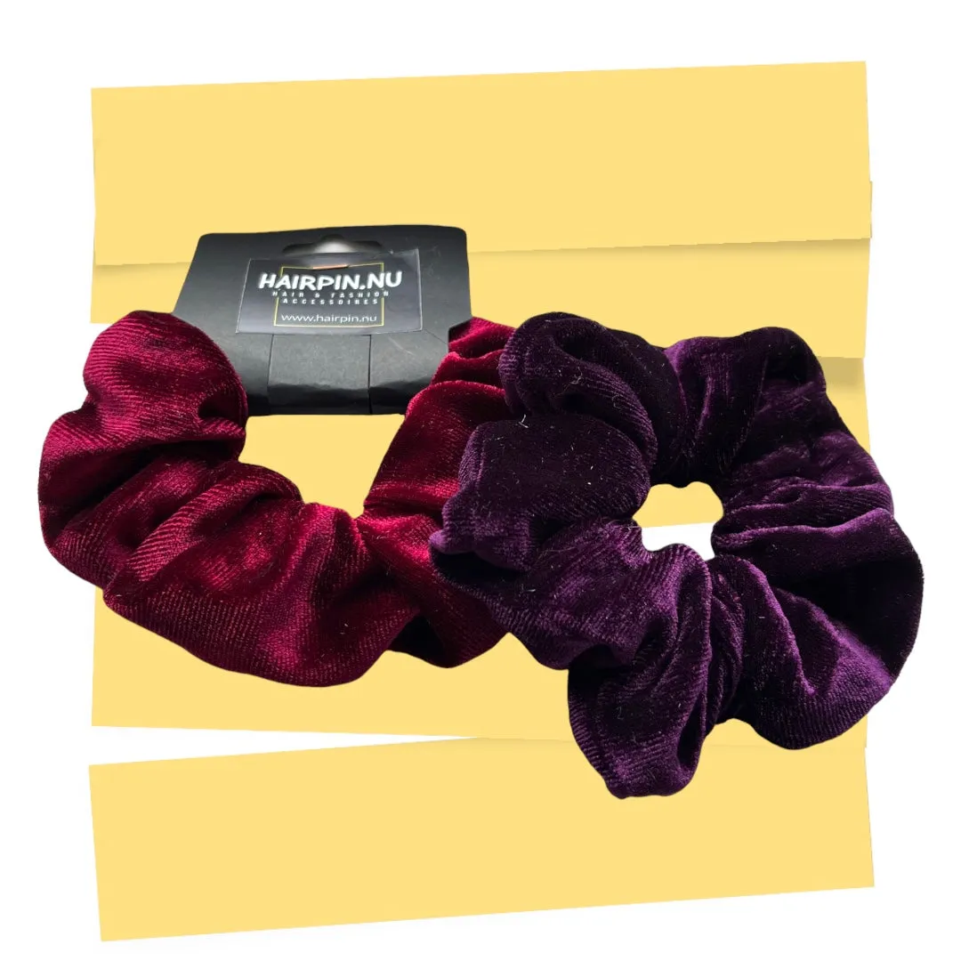 Set 2 scrunchies haarelastieken velvet rood/paars