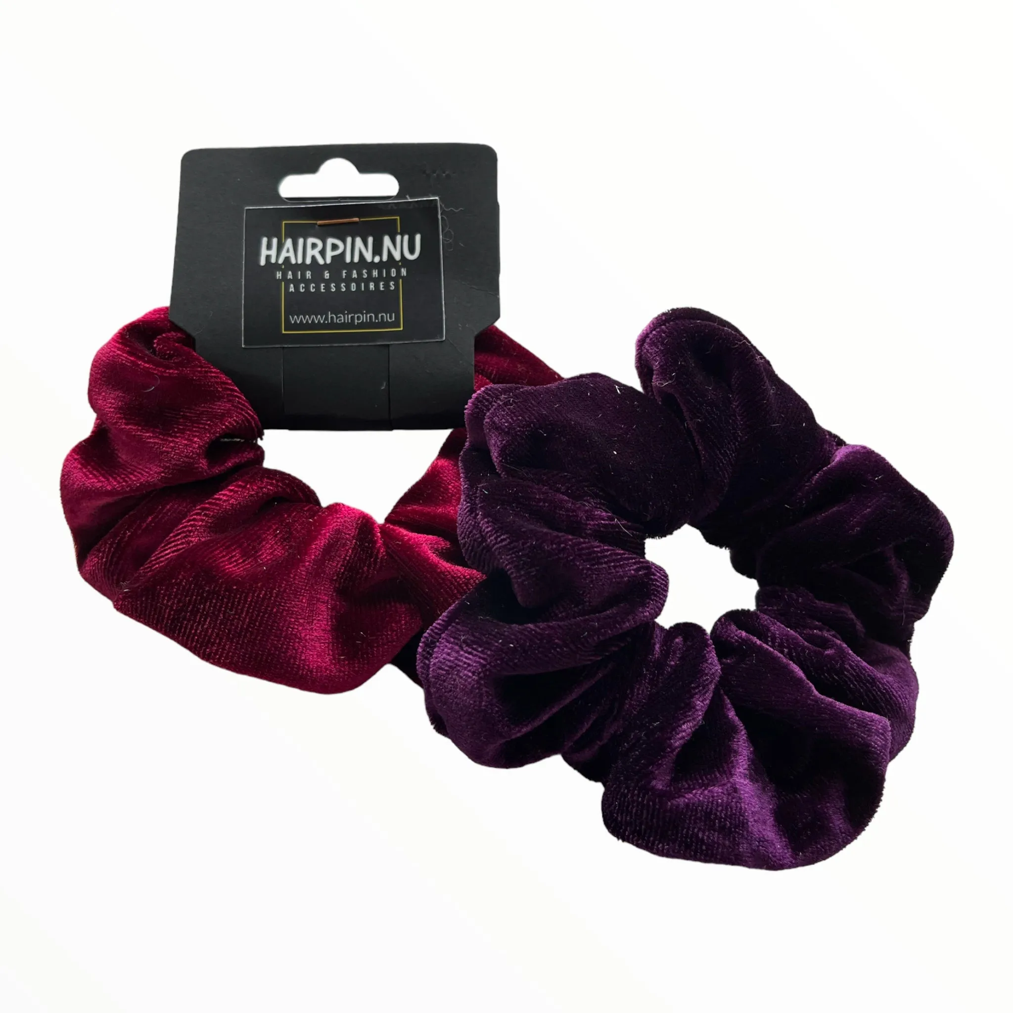 Set 2 scrunchies haarelastieken velvet rood/paars