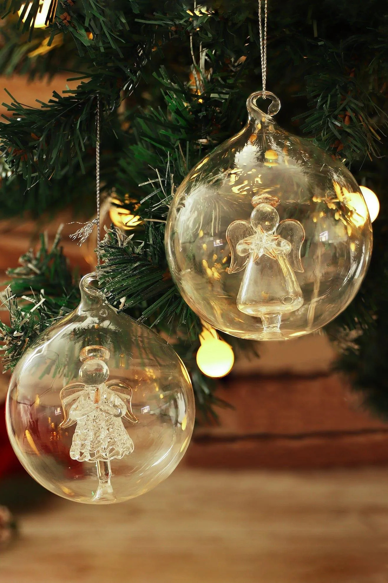 Set of 2 Glass Angel Christmas Tree Baubles