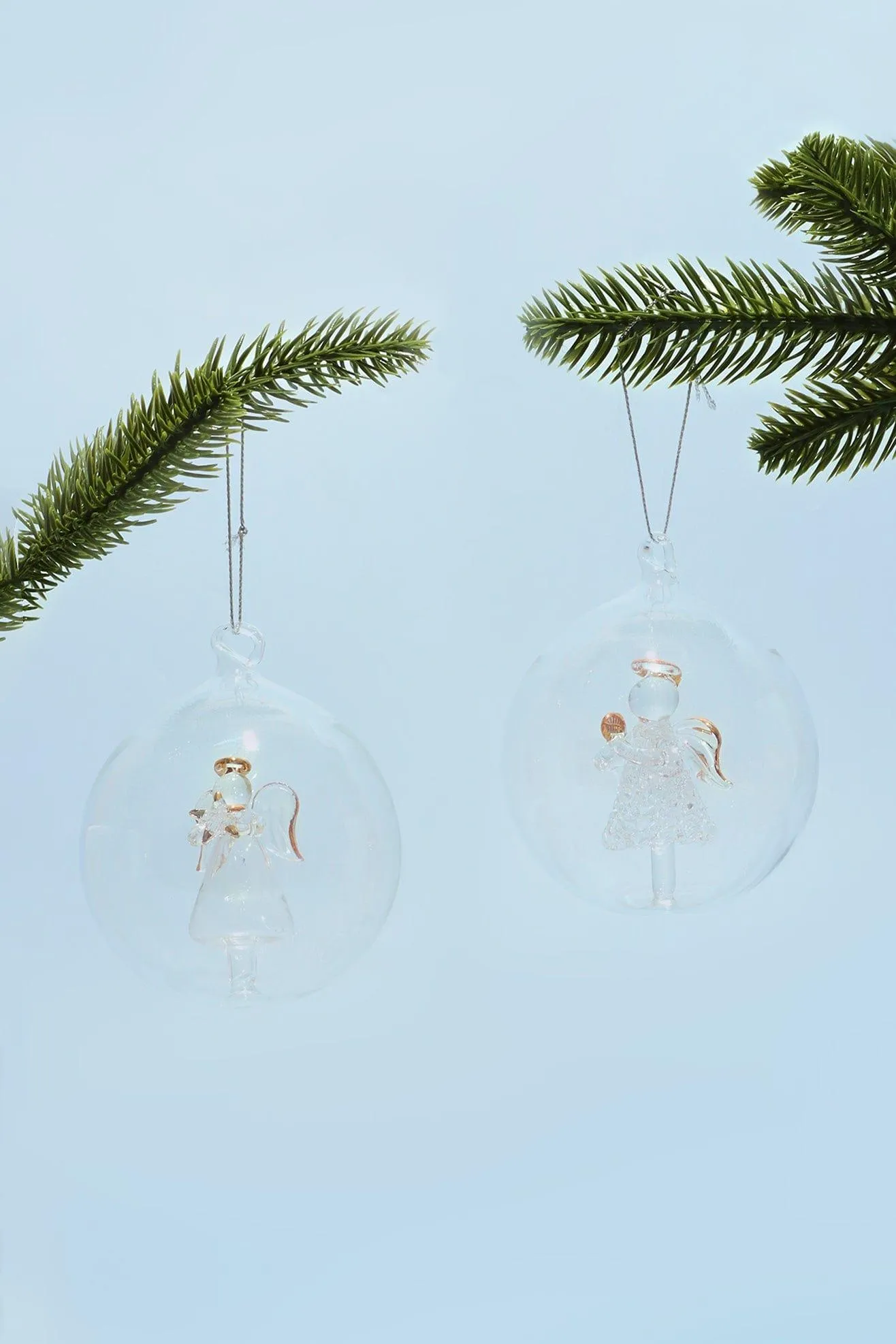 Set of 2 Glass Angel Christmas Tree Baubles