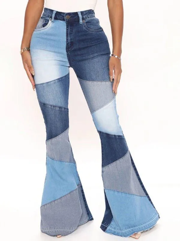 Shades Of Color Patch High Waist Flared Jeans