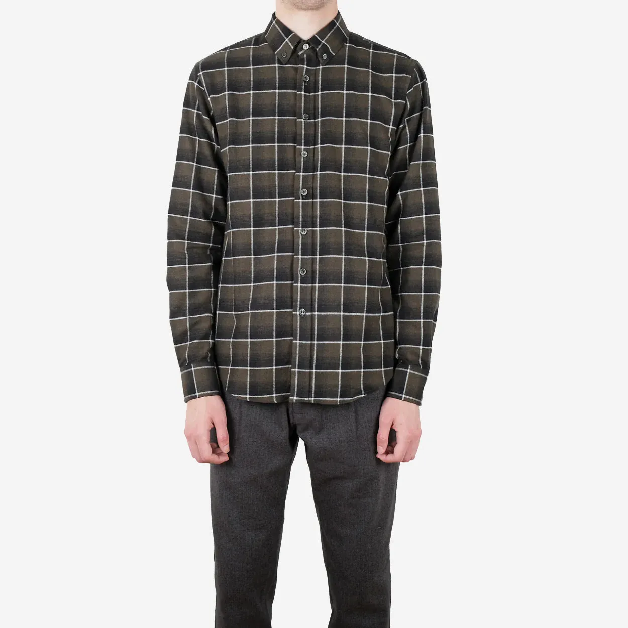 Shadow Plaid Flannel Shirt - Olive