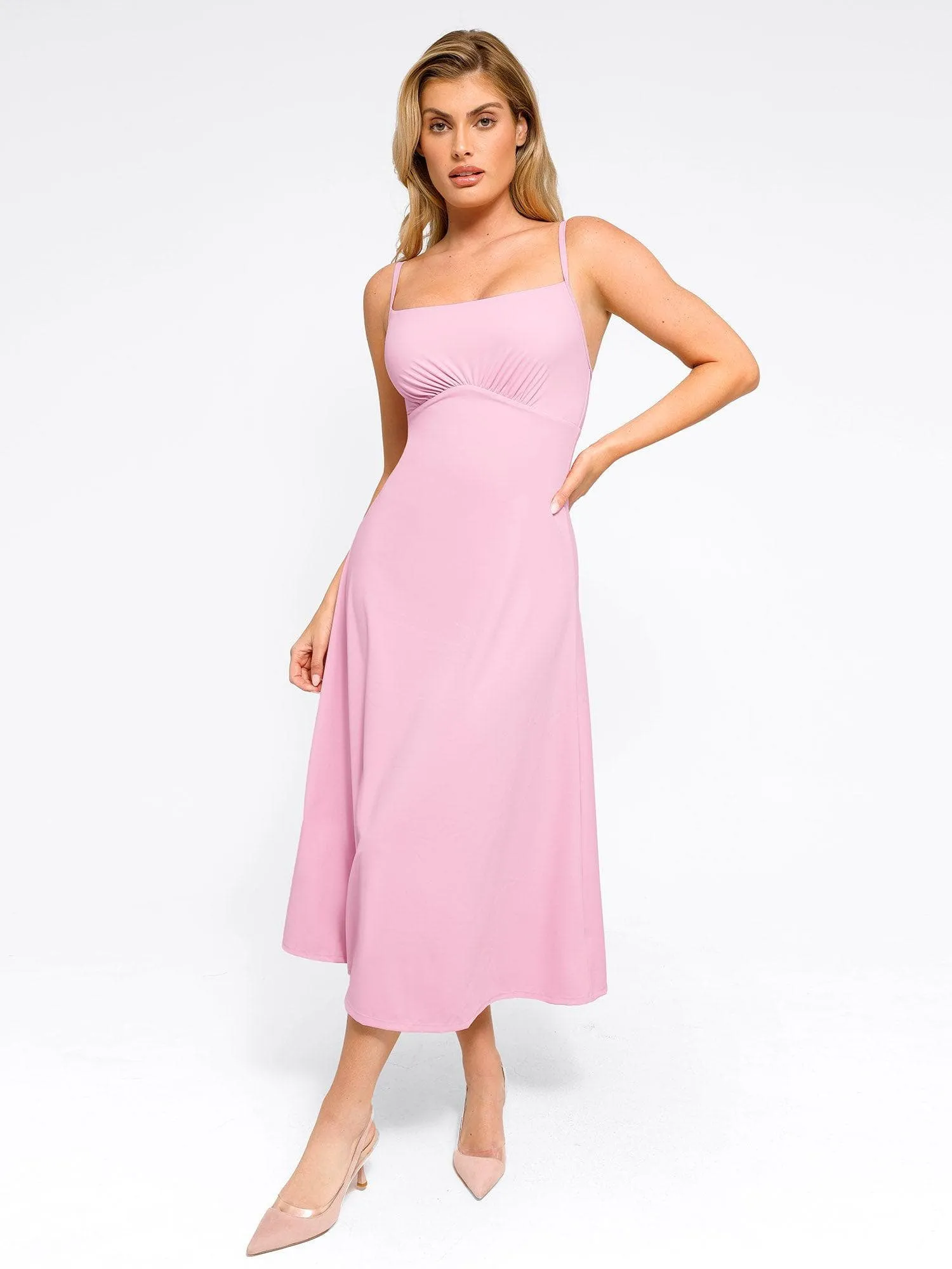 Shapewear Built-In Tummy Control A-Line Midi Dresses