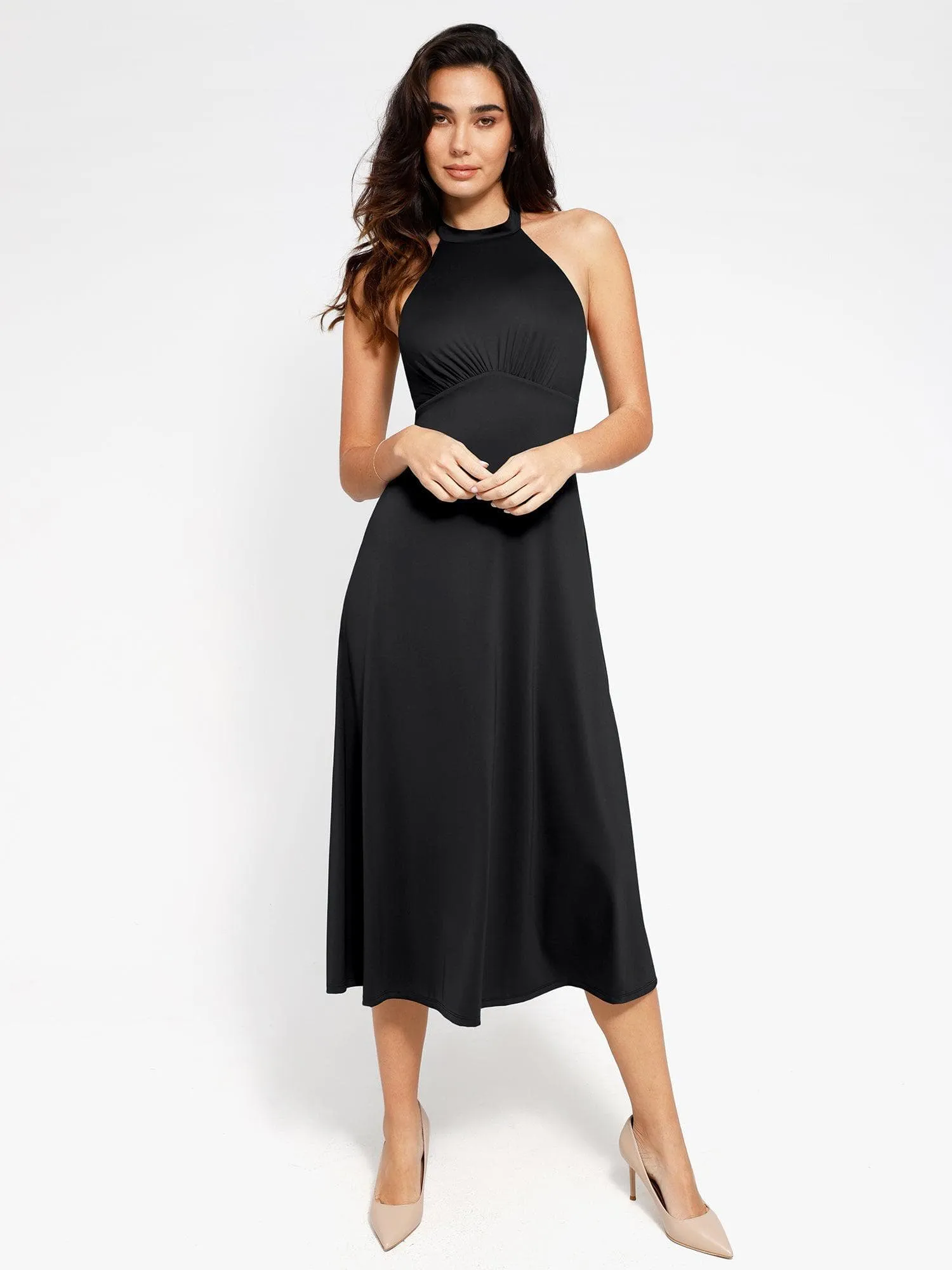 Shapewear Built-In Tummy Control A-Line Midi Dresses