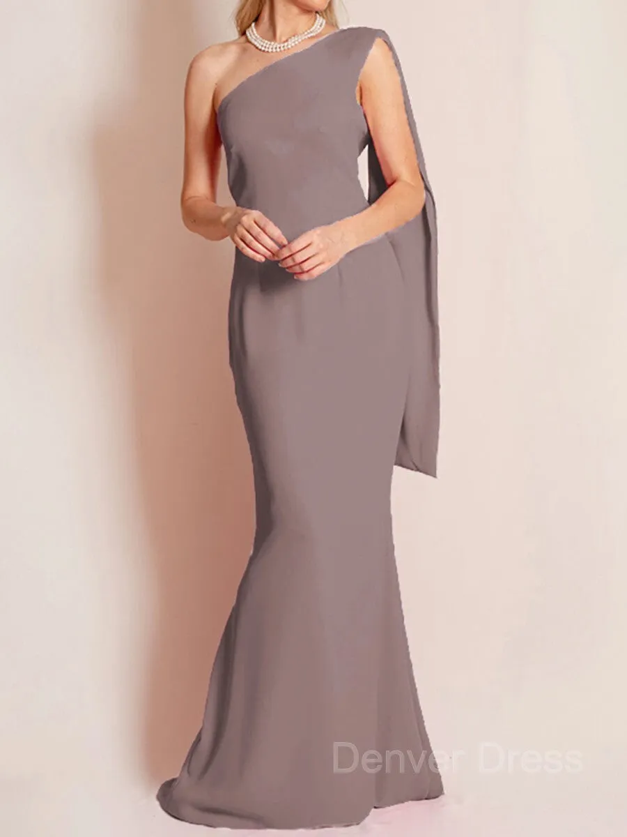 Sheath One-Shoulder Floor-Length Chiffon Mother of the Bride Dresses With Ruffles