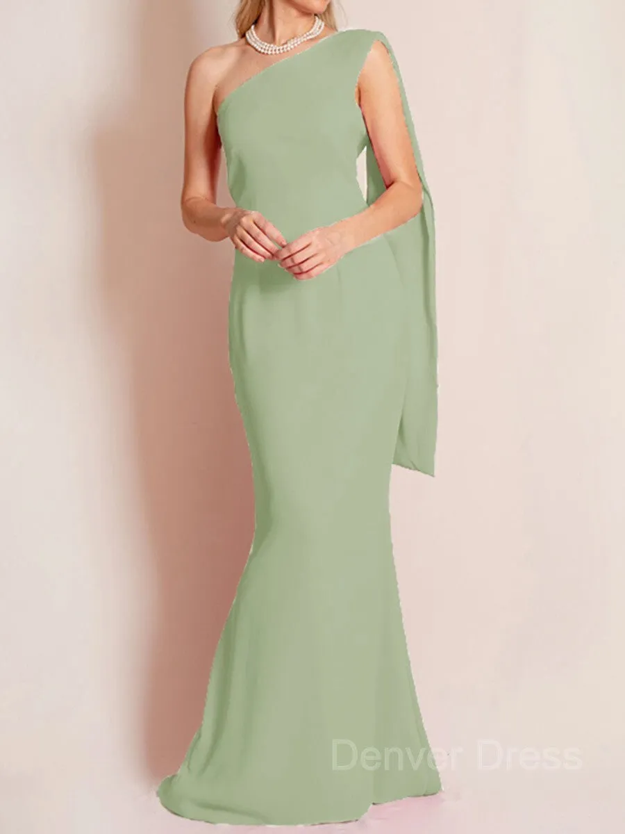 Sheath One-Shoulder Floor-Length Chiffon Mother of the Bride Dresses With Ruffles