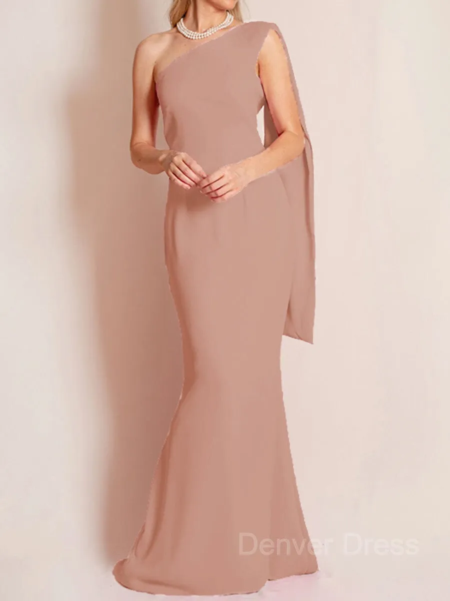 Sheath One-Shoulder Floor-Length Chiffon Mother of the Bride Dresses With Ruffles