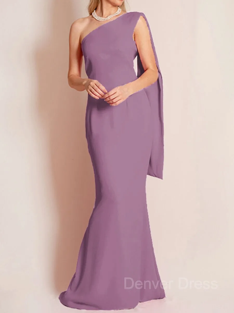 Sheath One-Shoulder Floor-Length Chiffon Mother of the Bride Dresses With Ruffles