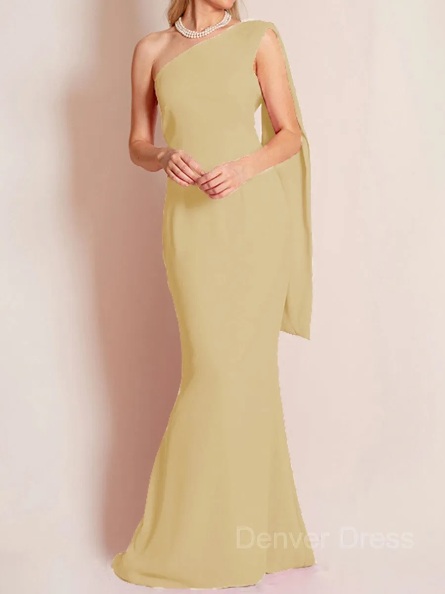 Sheath One-Shoulder Floor-Length Chiffon Mother of the Bride Dresses With Ruffles