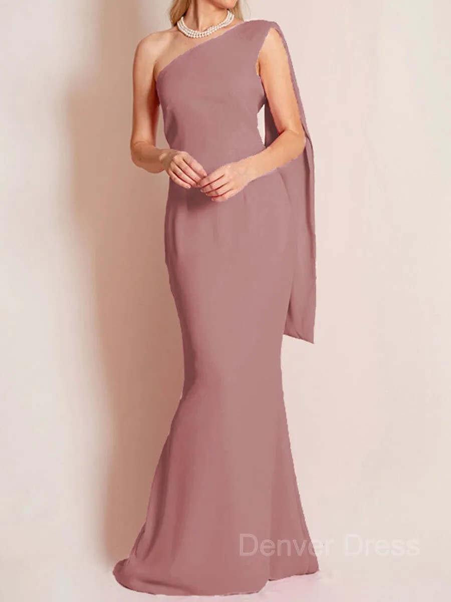 Sheath One-Shoulder Floor-Length Chiffon Mother of the Bride Dresses With Ruffles