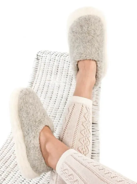 Sheep by the Sea Wool Slippers - Light Grey