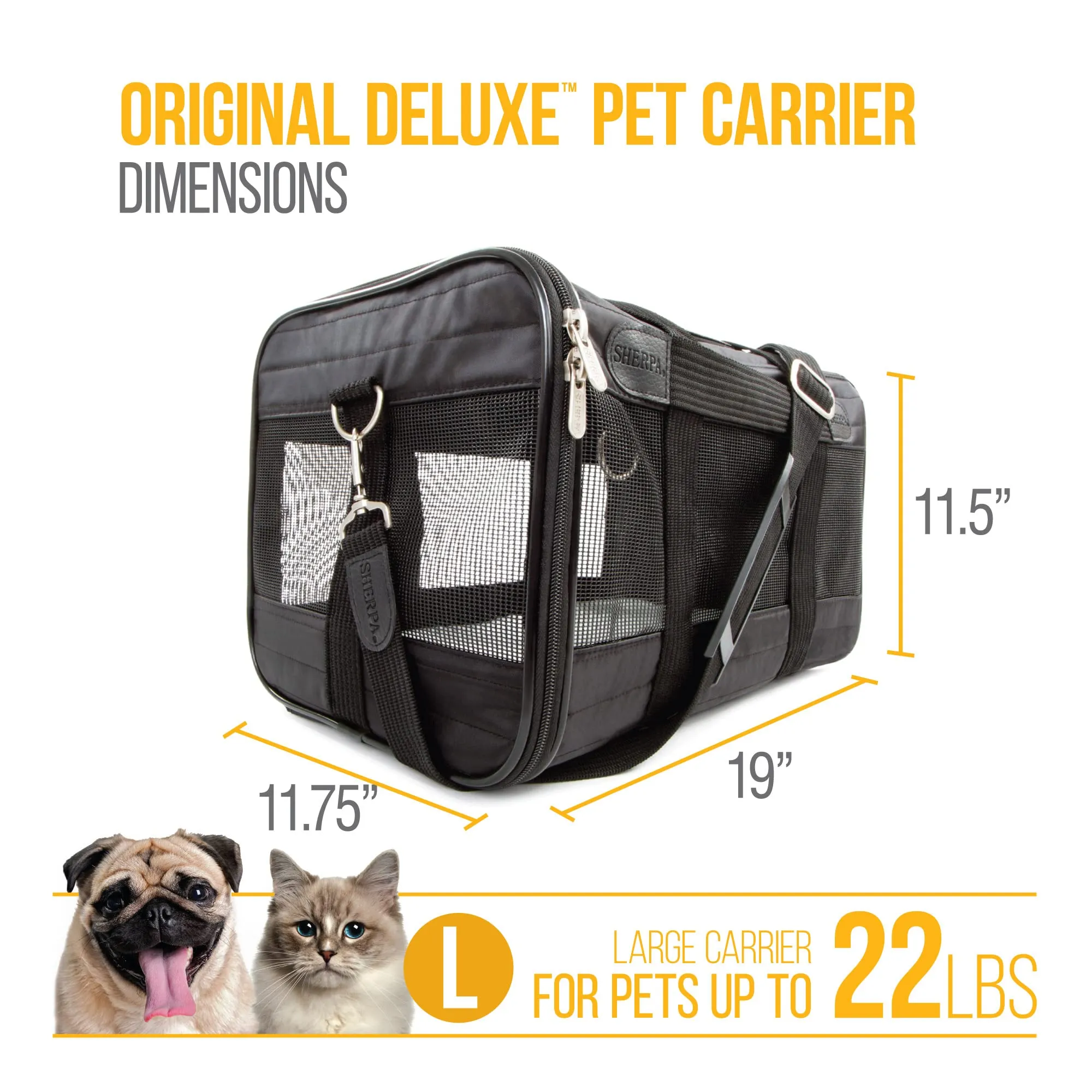 Sherpa Original Deluxe Pet Carrier Large Black 19"