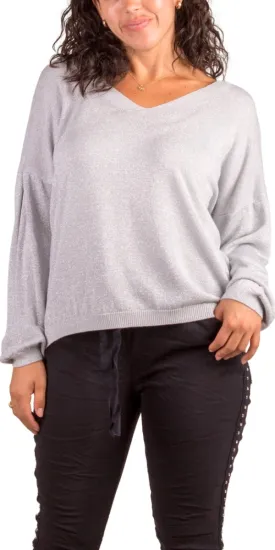 Shimmery Silver Lurex Knit Long Sleeve Top