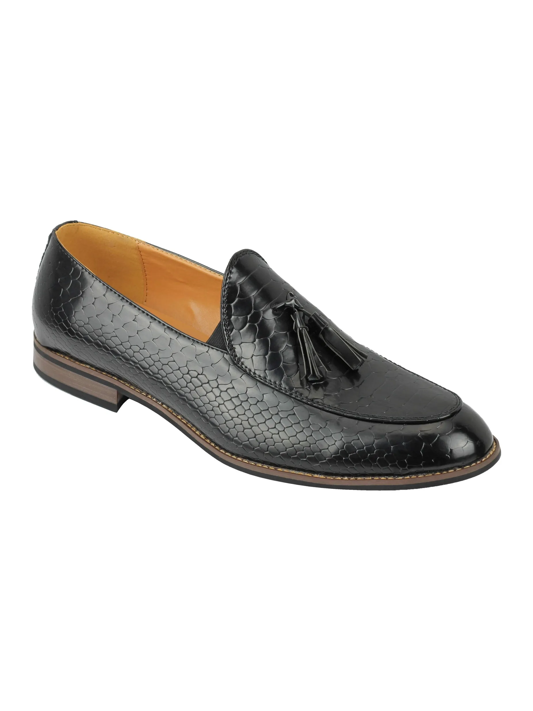 SHINY FAUX LEATHER PRINTED TASSEL LOAFERS