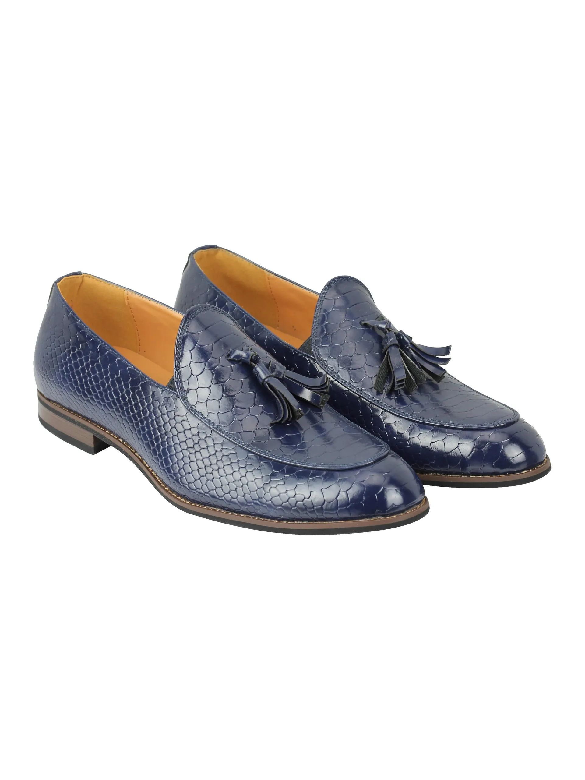 SHINY FAUX LEATHER PRINTED TASSEL LOAFERS