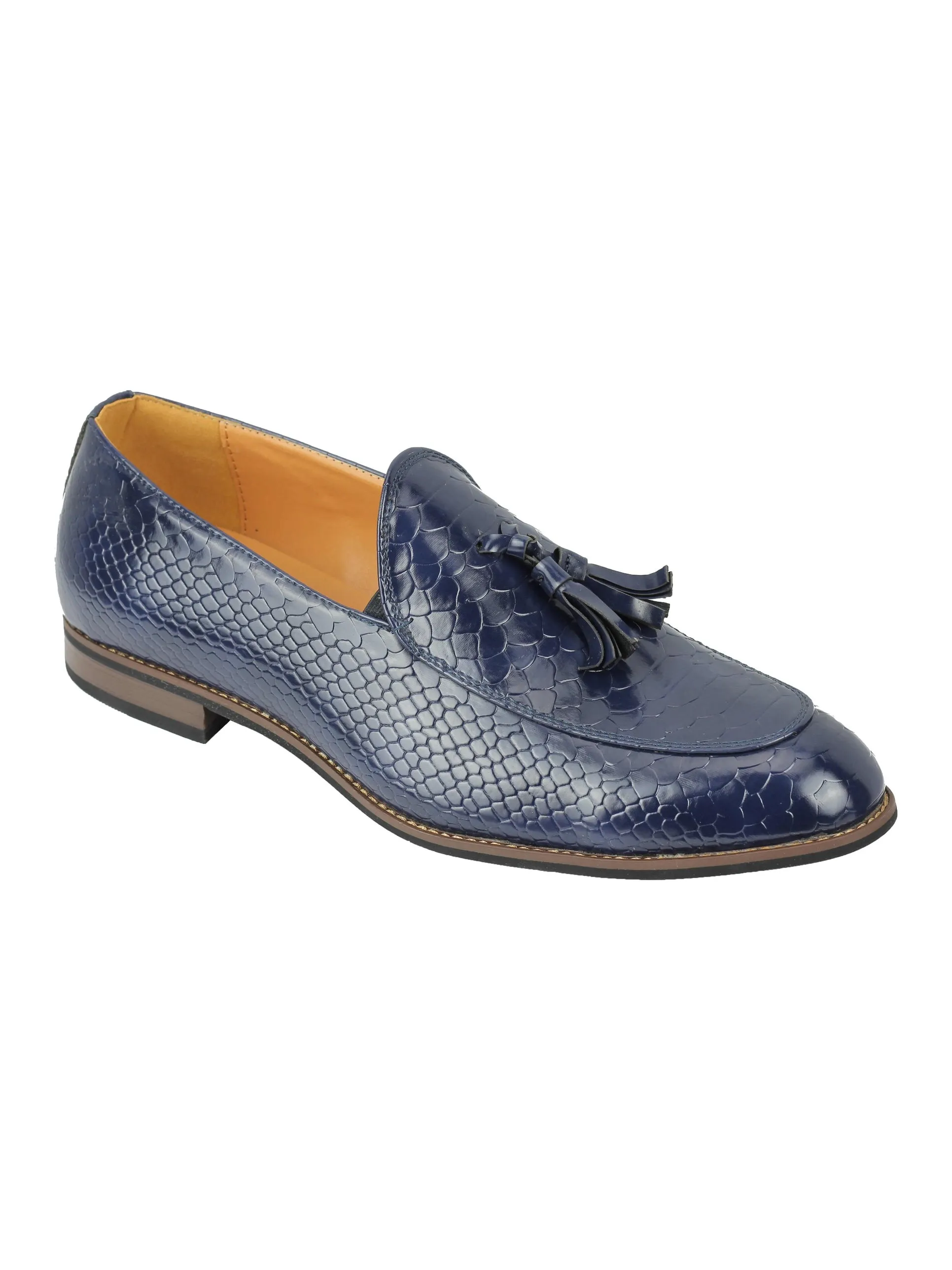 SHINY FAUX LEATHER PRINTED TASSEL LOAFERS