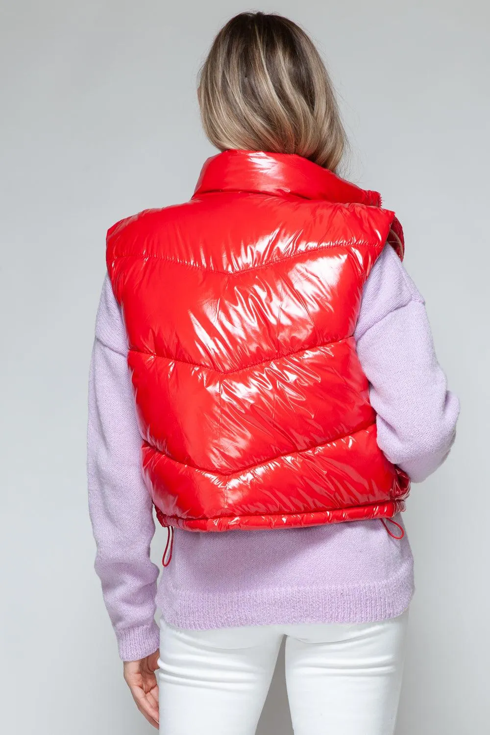 Shiny Quilted Red Vest Snobbish Zip Up Turtleneck Sleeveless