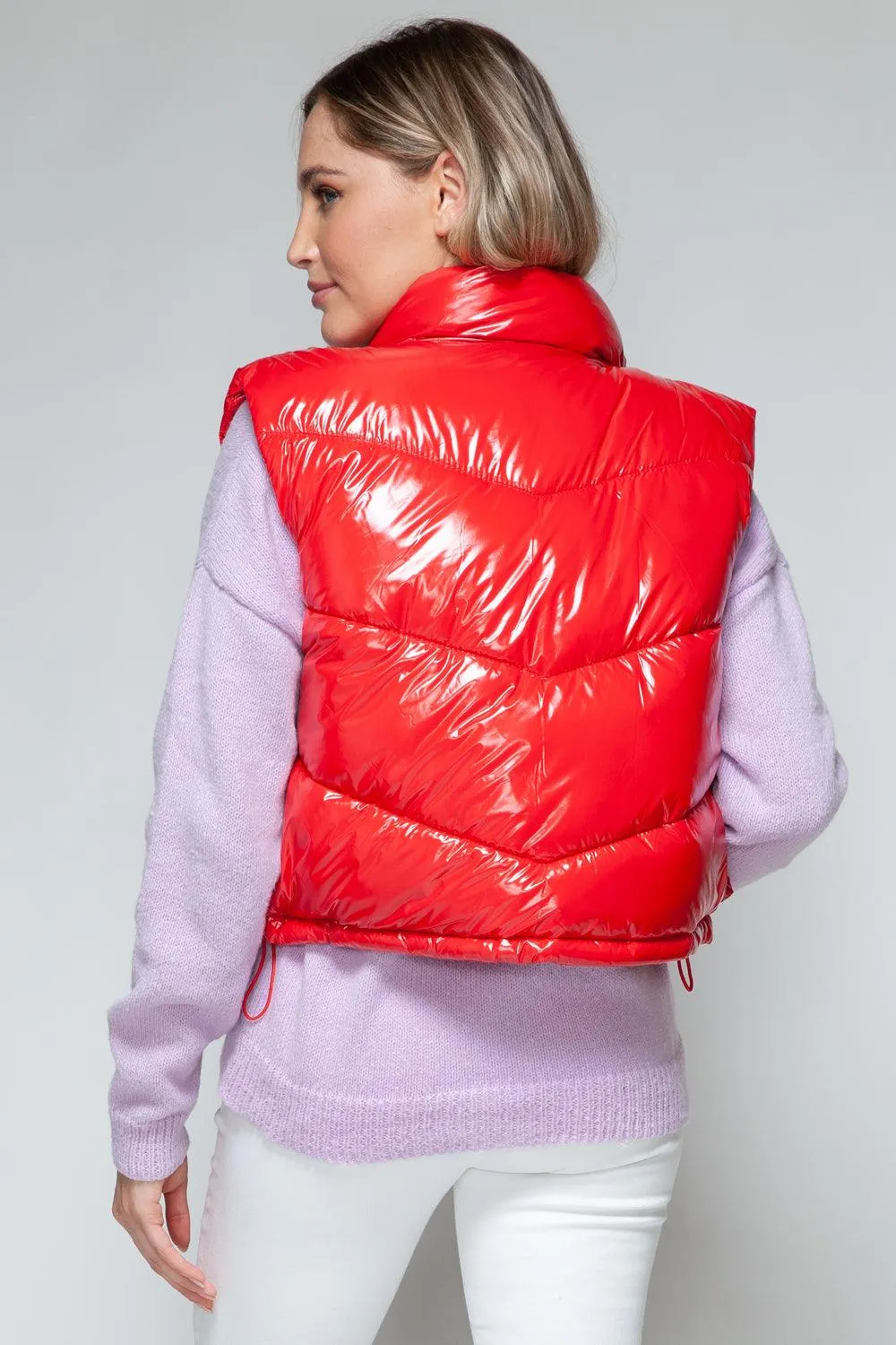 Shiny Quilted Red Vest Snobbish Zip Up Turtleneck Sleeveless