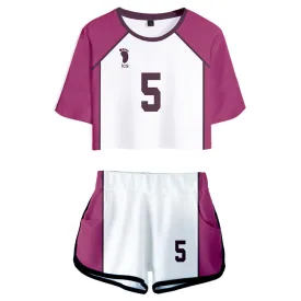 Shiratorizawa School Cosplay Uniform Jersey Sportswear Top Shorts Set for Women