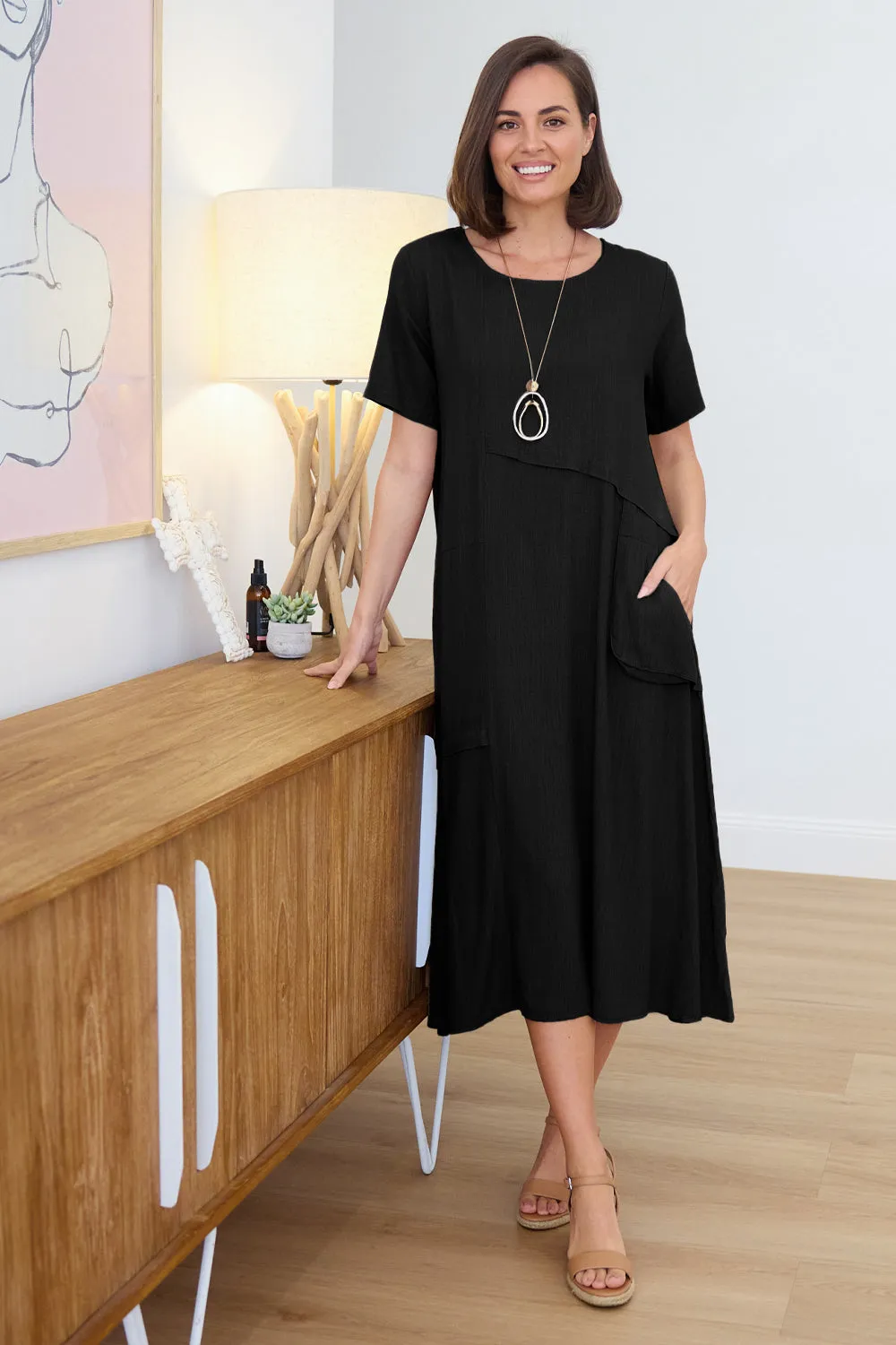 Shona Cotton & Linen Dress - Black