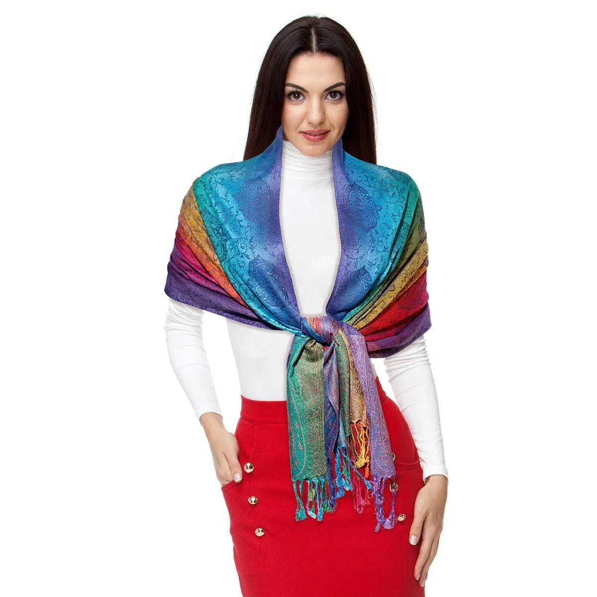 Shop Exquisite Blue/Multicolor Paisley Pashmina Scarf for Women: Elevate Your Style